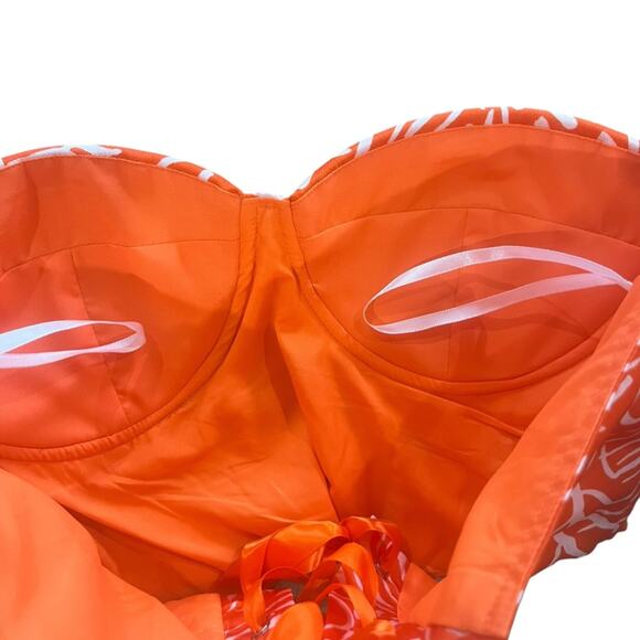 Shein Bustier Strapless Crop Top Size Large White Orange Ribbon Tie Back Edgy - Picture 3 of 5